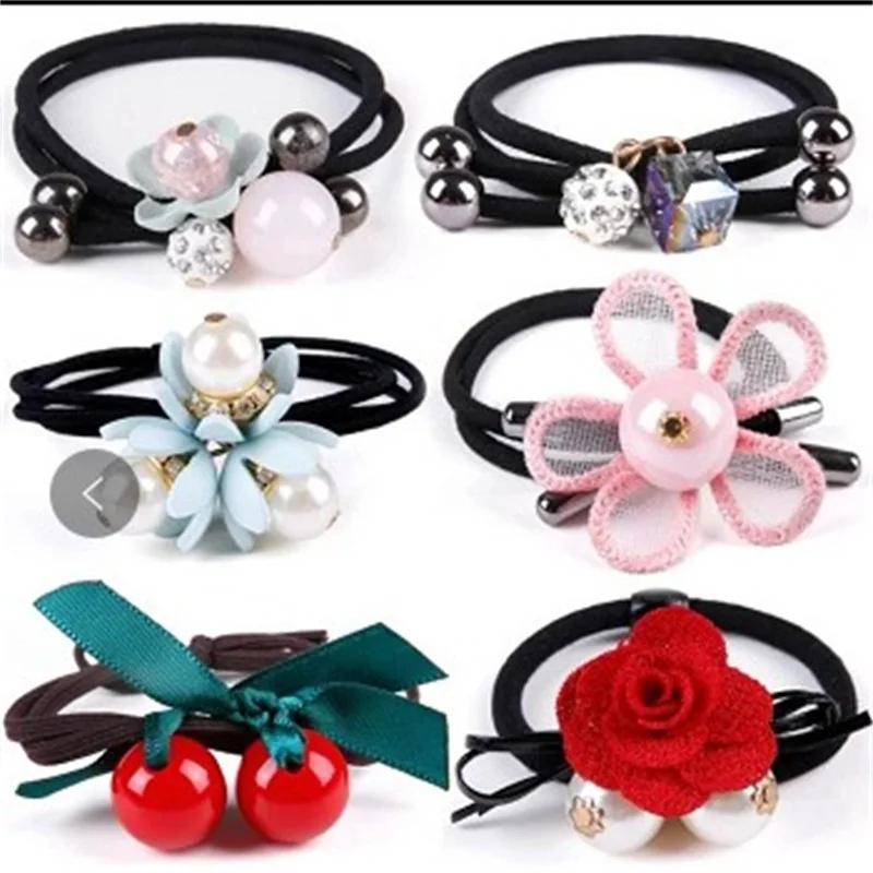 

6PCS/SET Novelty Lovely Flowers Elastic Hair Bands Toys For Girl Handmade Bow Headband Scrunchy Kids Hair Accessories For Women