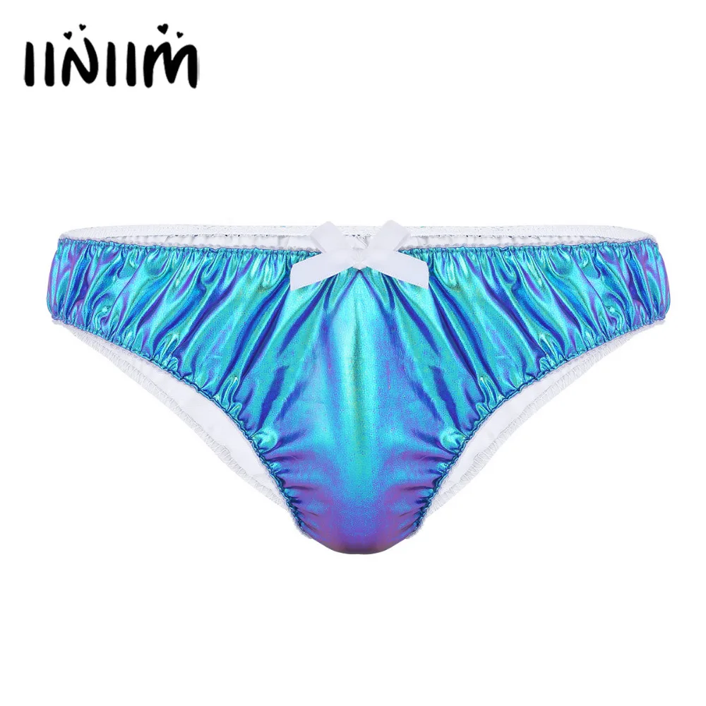 Fashion Mens Lingerie Stretch Bright Sparkle Faux Leather Ruched Bikini