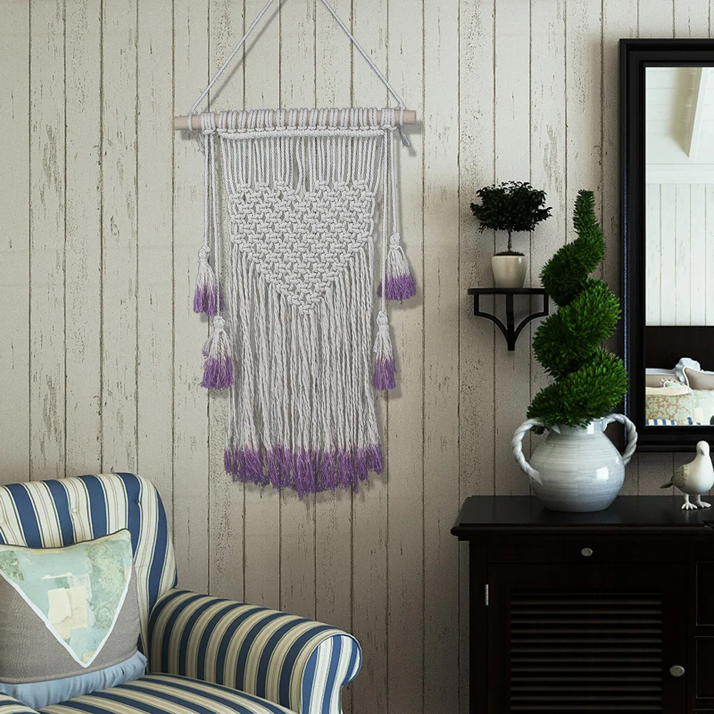 Pure Manual Weave Violet Tassels Weave Tapestry Bohemia Handmade Tapestry Home Furnishing Decoration Sofa Background Pendant 002