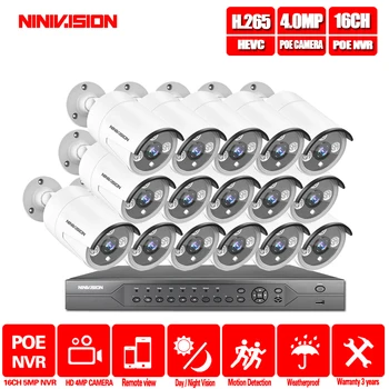 

HD H.265 4.0MP POE Security Camera CCTV System 16CH NVR, 16pcs 2592*1520 IP Camera Outdoor Day/Night View Surveillance Kit