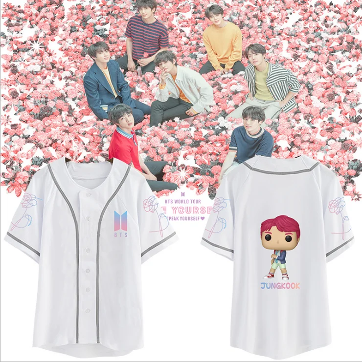 

KPOP Bulletproof Youth League official Q version cartoon anime around paragraph short-sleeved baseball shirt women T-shirt