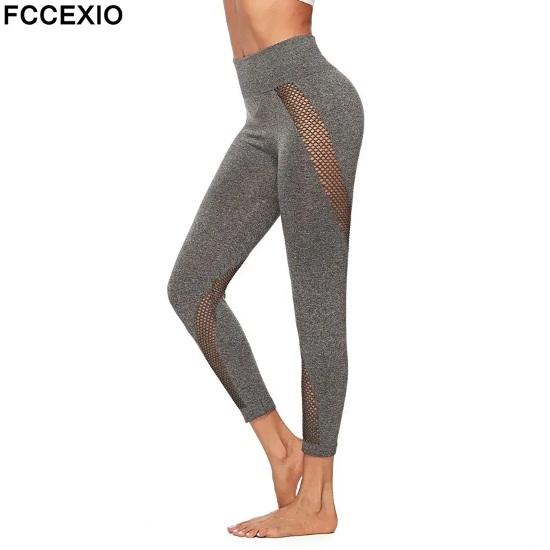 

FCCEXIO 2019 New Hollowed Leggings Women Solid Leggings Fitness Elasticity Silm leggings High Waist Trouser Women Workout Pants