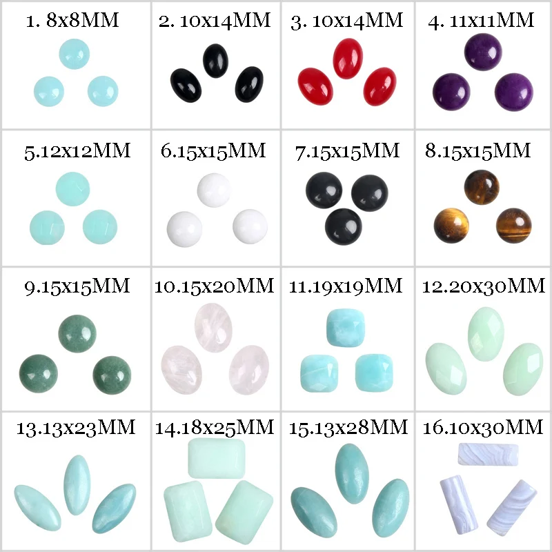 

Free Shipping New Arrival Round Oval Square Natural Stone Ring Surface Beads Pick Size and Color For Jewelry Making S1