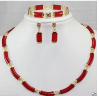 

hot sell new - Fast shipping USPS to USA noblest red jade necklace bracelet earring sets 20150401 J01368 (A0511)