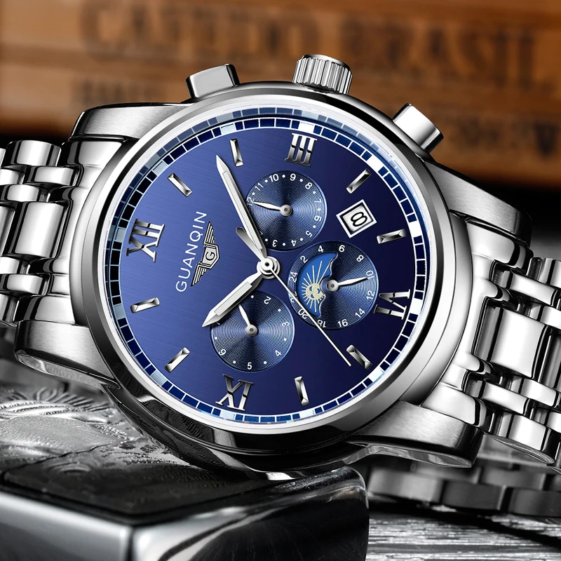 

GUANQIN Luxury Brand Automatic Self-Wind Watch Men Business Stainless Steel Waterproof Mechanical Wristwatch relogio masculino