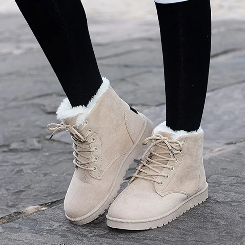 

Big Size Ankle Boots For Women Casual Fur Winter Women Snow Boot Plush Lace-up Warm Cotton Ladies Winter Shoes bota mujer DST903