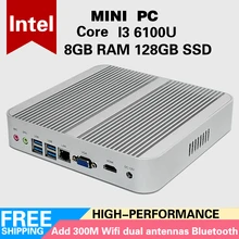 Mini PC 6Gen Intel Core i3 6100U 8GB RAM 128GB SSD Ordinateur 4 K HTPC Intel HD Graphics 520 Gaming PC FREE shipping USB3.0