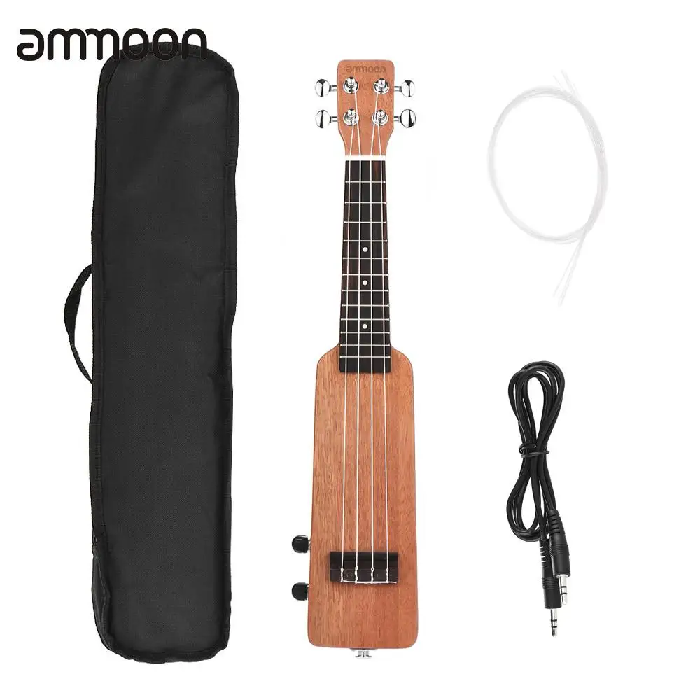 Ammoon 2" Solid Wood Okoume электрическая укулеле Ukelele с выходами 3,5 мм и 6,35 мм 4 шт. запасные струны для мини-электрогитары