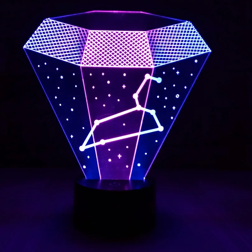 Творческий знак зодиака 7 цветов светодиодный ночной Светильник Созвездие настольная лампа USB 3D Diamond звездное небо гороскоп подарок для ребенка домашний декор