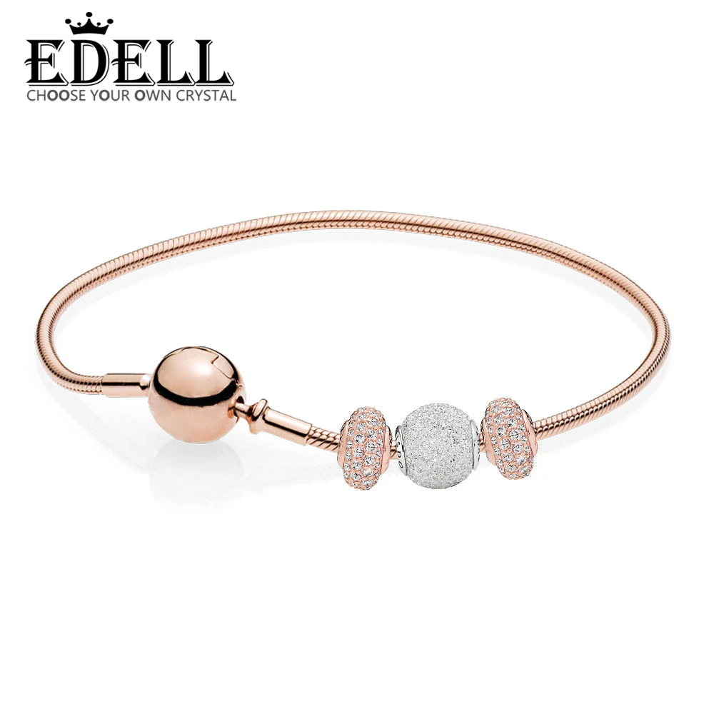 

EDELL 100% 925 Sterling Silver Jewelry New Wisdom And Confidence Bracelet Gift Set Rose Gold Series ESSENCE