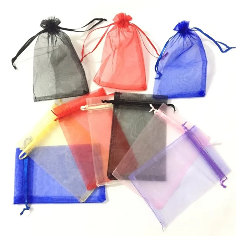 

100pcs/lot Solid Color Organza Bosmetic Storage Bag Mesh Yarn Pocket Jewelry Draw Pocket Bags Gift Mesh Yarn Bags