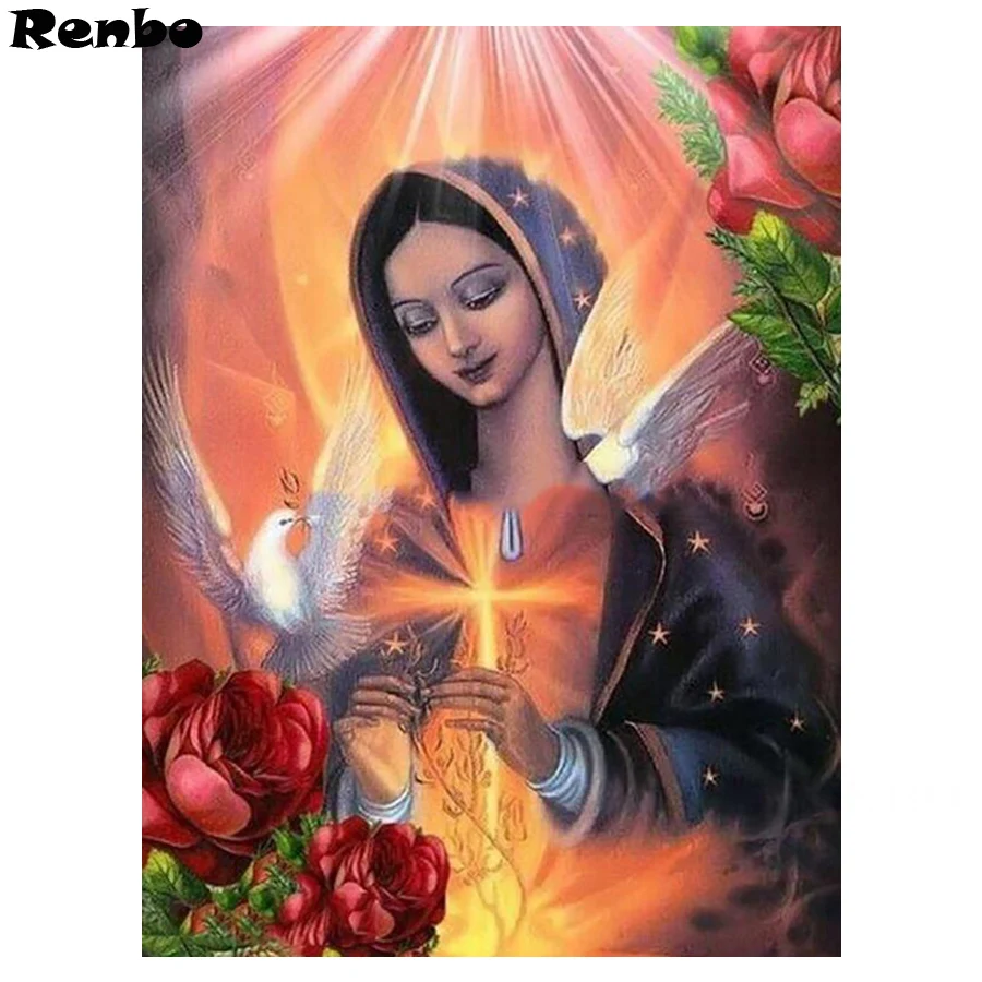 

DIY Diamond Painting Virgin Mary Picture Of Rhinestones Diamond Embroidery Full Display Religious Icon Diamond Mosaic sale