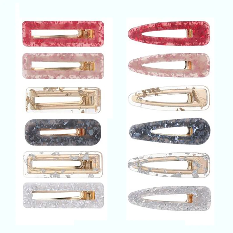 

1PC New Girls Acrylic Hollow Geometric Hair Clips For Women Tin Foil Sequins Rectangle Barrettes Hair Accessories