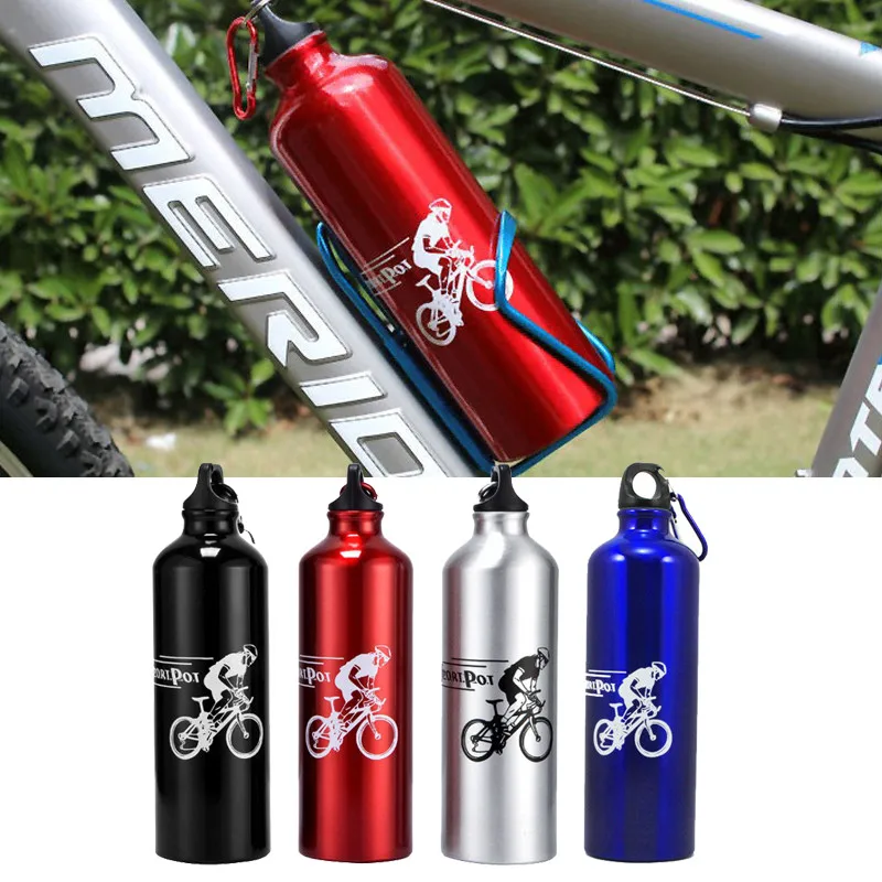 

750ML Aluminum Alloy Bike Water Bottle Outdoor Bicycle Bike Sports Bottles MTB Cycling Water Bottle + Holder Cages Mounte