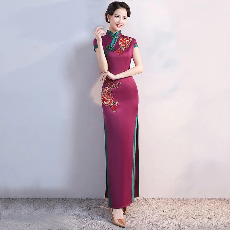 

S-4XL Grren Party Cheongsam Vintage Chinese Style Spring Long Evening Dress Oriental Woman Elegant Qipao Vestido Plus Size