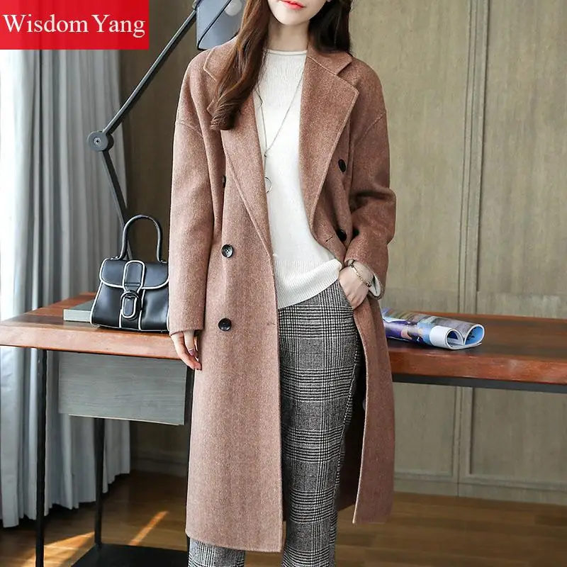 Pardessus De Coréenne Mince Manteau Élégant Casual Lady D'hiver Femmes Café Femelle Manteaux Moutons Poches Survêtement Xlong Laine Coffee Bouton Yq66HxnR1O