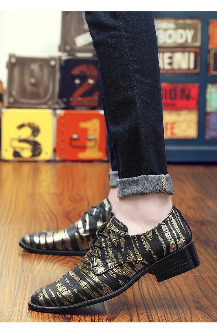 Merkmak/Коллекция года; мужские кожаные туфли с острым носком; модельные туфли на плоской подошве со шнуровкой и модным принтом; повседневные туфли-оксфорды для ночного клуба и бара; свадебные туфли
