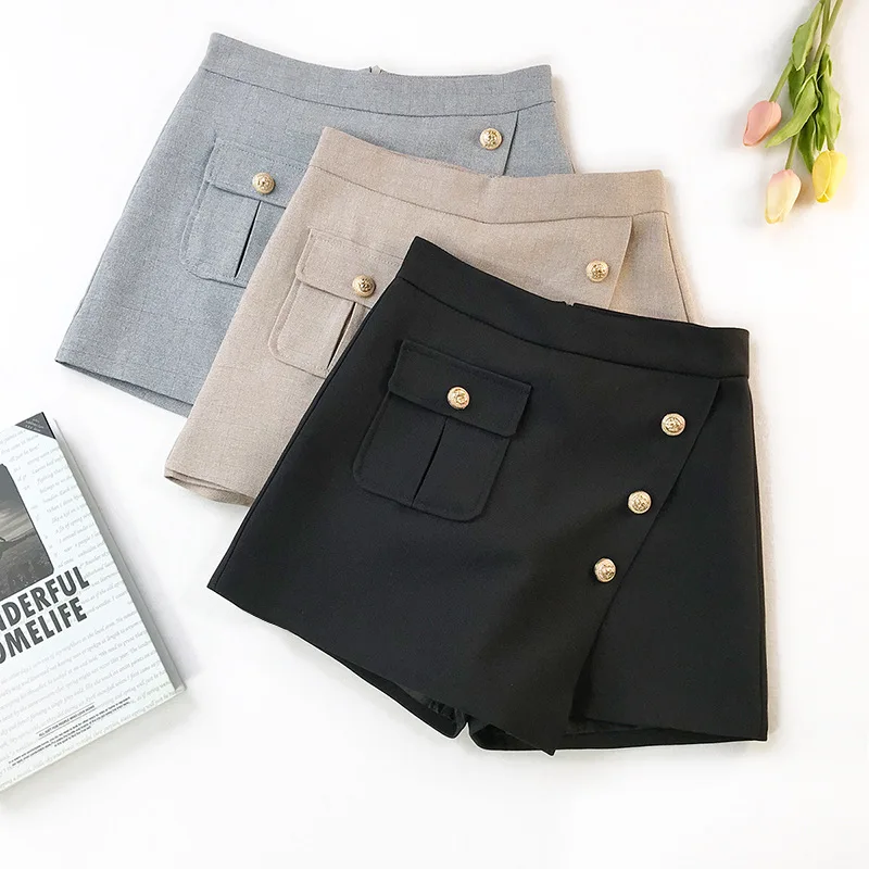 Wasteheart Spring Sequined Black Gray Polyester Shorts Women Cinched Belt Zipper Fly High Waist