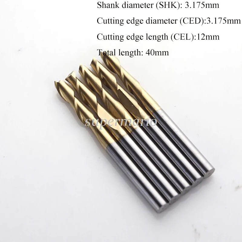 

SHINA 5pc 3.175mm Titanium Coating 2 Flute Spiral Router Bit wood CNC tool End Mill Tungsten Carbide PCB Milling Cutter 3.175x12