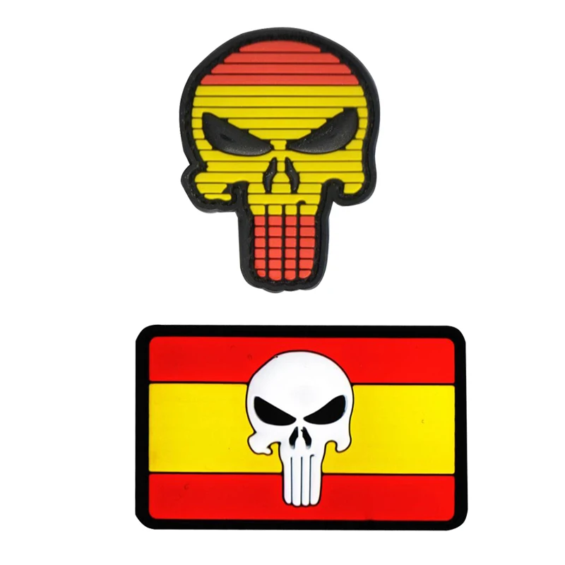 1pc Embroidered PVC Spanish Flag Skull Tactical Patch Cloth Puncher Armband Army Hook and Circle Fighting Military Badge | Дом и сад
