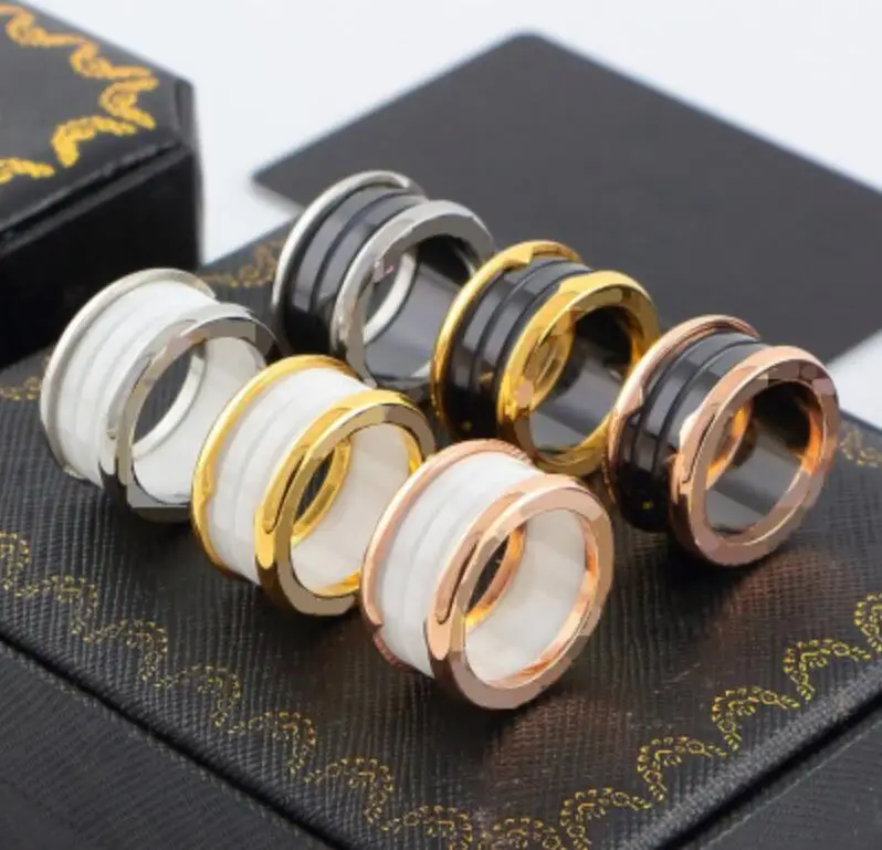 

316L Stainless steel brand Titanium steel black and white ceramic ring wide arc spring ring rose gold wholesale