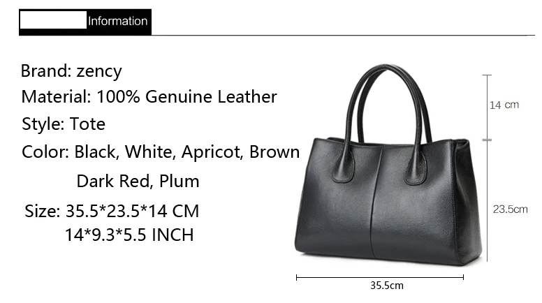 Zency натуральная кожа модная женская сумка черная Высококачественная Женская Повседневная Сумка-тоут офисная Дамская деловая Сумочка белая