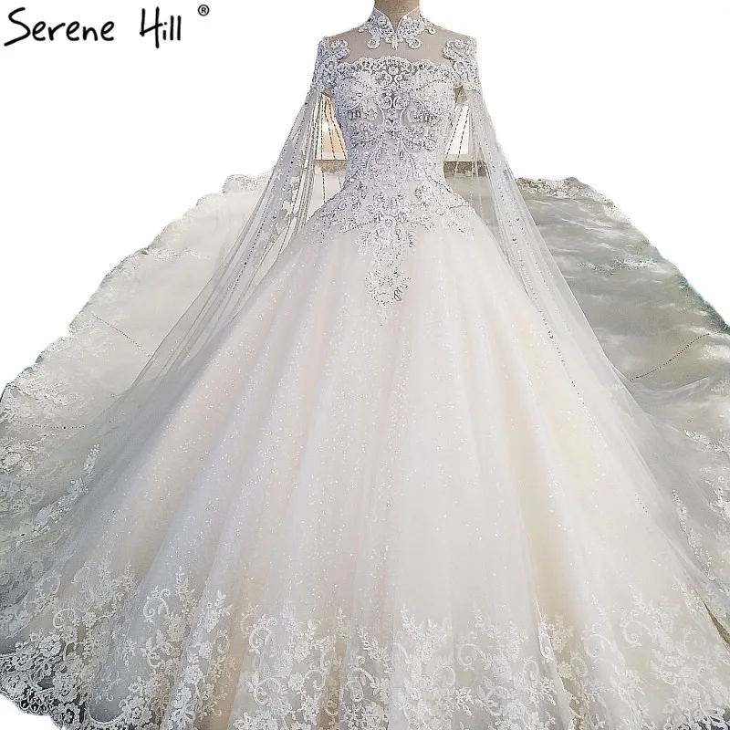 

2019 White High-end Luxury Lace Wedding Dresses High Neck Sequined Ball Gown Princess Bridal Dress Vestido De Noiva