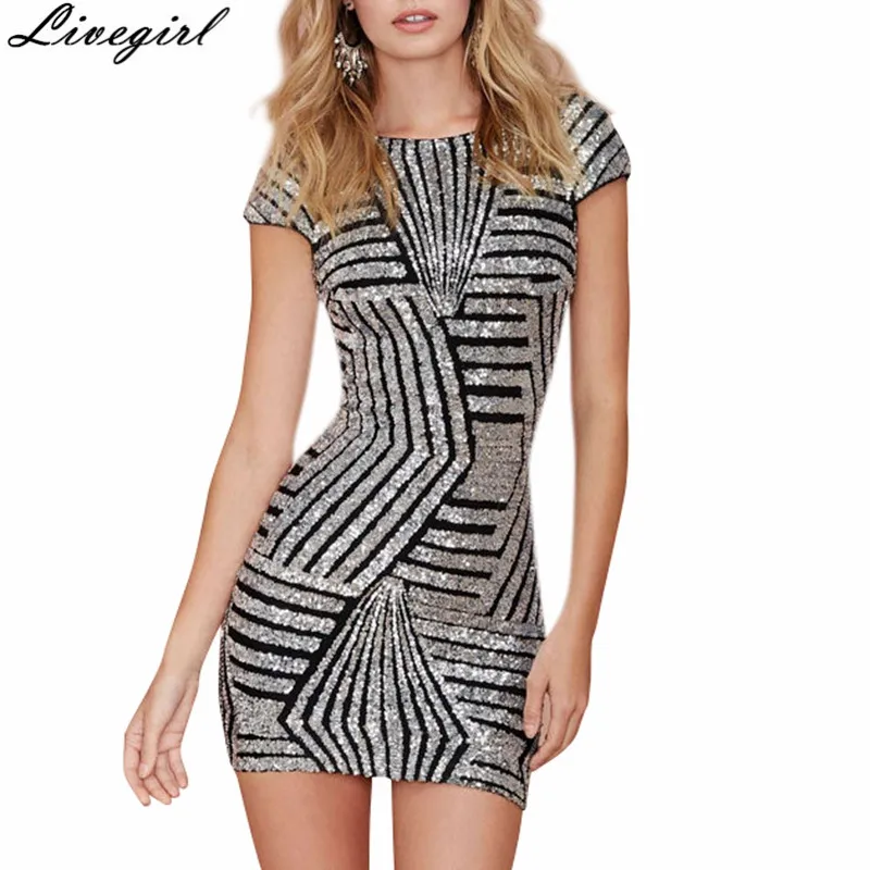 Gold Sequin Party Club Dress Women Sexy Bodycon Sheath Mini Summer