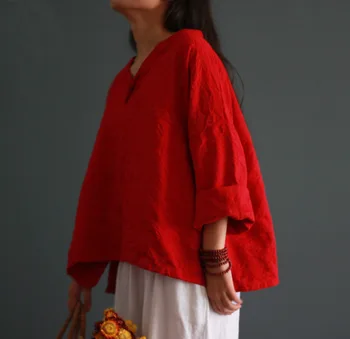 

Red shirts Luxurious female Tshirt Original ladies tops cotton and linen Chemise loose Camisa de retro dobby shirt for women