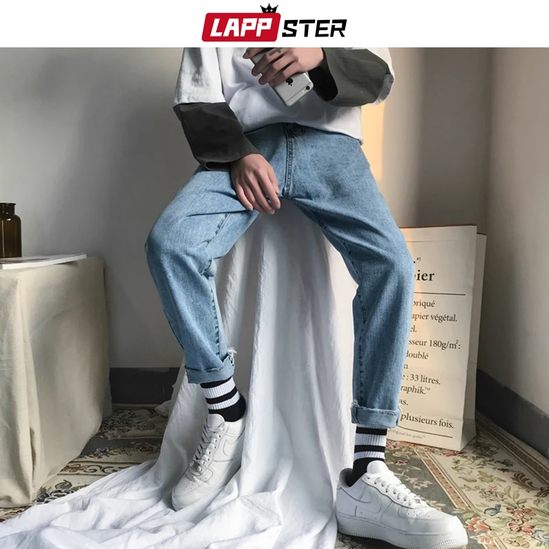 LAPPSTER Men Korean Fashions Skinny Jeans Pants 2020 Summer Streetwaer Hip Hop Skinny Denim Jeans Mens Straight Blue Trousers LAPPSTER Men Korean Fashions Skinny Jeans Pants 2020 Summer Streetwaer Hip Hop Skinny Denim Jeans Mens Straight Blue Trousers