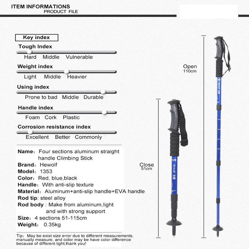Aleación de aluminio bastón telescópico ajustable trekking alpenstock escalada al aire libre senderismo bastones