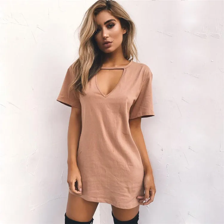 Europe and the United States fashion sexy 2017 Hot new V neck collar hollow short sleeve dress T-shirt dress 11 colors (26)