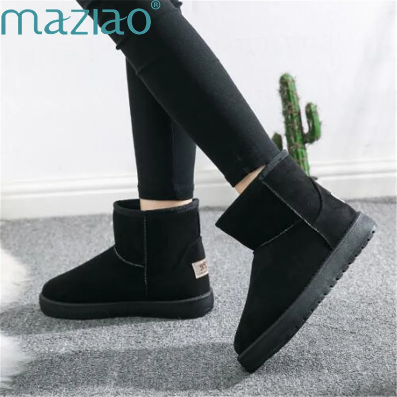 

Winter Boots Women Suede Round Head Casual Flat Heel Thick Warm Cotton Shoes Ankle Boots for Women MAZIAO