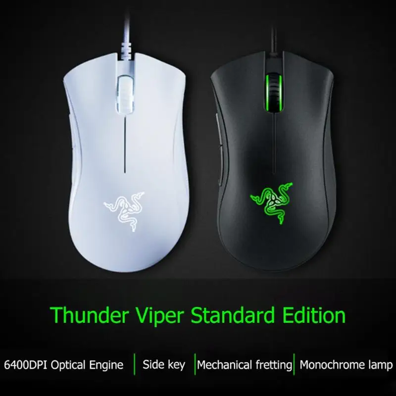 Razer DeathAdder Эфирная Проводная игровая мышь USB 5 программируемых кнопок 6400 dpi оптический сенсор эргономичные Мыши для ПК компьютера