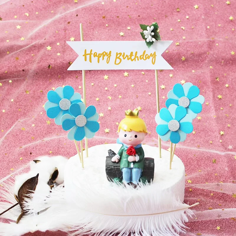 Happybirthday декоративные карты вечерние цветы 1 шт Торт вставки на день рождения для волос мяч выпечки торт синий флаг с мячом