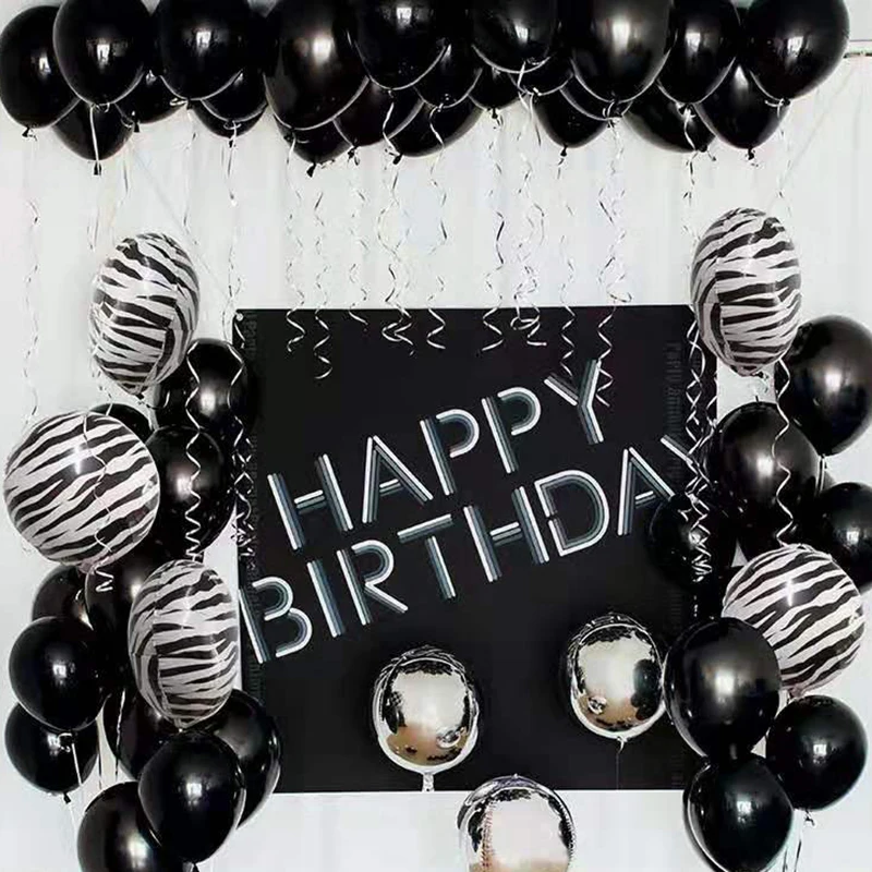 

Black 4D Silver Zebra Printed Foil Balloon Set Black Latex Air Balls Baby Shower Birthday Party Decoration Kids Toy Globos