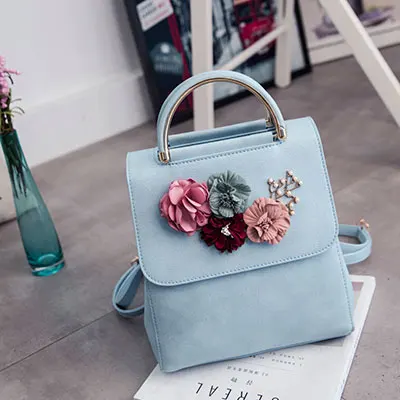 MENGXILU, брендовый кожаный женский рюкзак, японский и корейский стиль, тренд, трехмерный цветок, сумка на плечо, Mochila Feminina - Цвет: blue