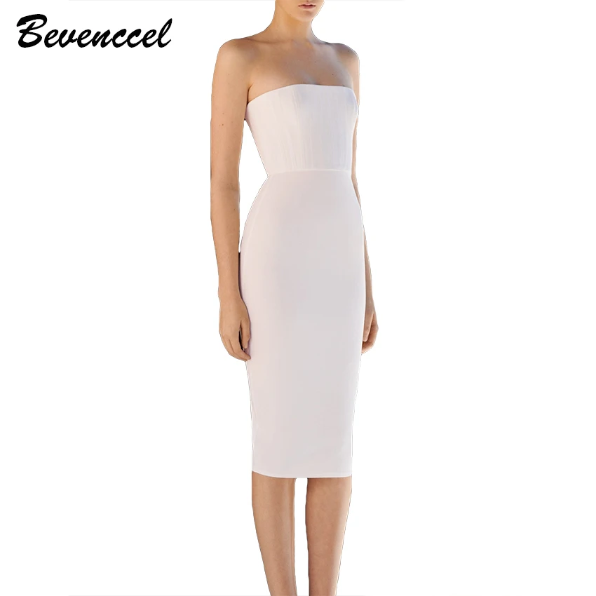 

2019 New Arrival White Strapless Bandage Dress Women Sexy Sleeveless BOdycon Celebrity Evening Party Dress Vestidos Summer Dress