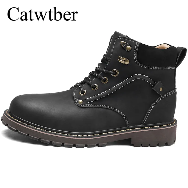 

Catwtber Cowhide Men's Martin Boots New Autumn Winter British Retro Ankle Boots Men High Top Shoes Breathable Casual Army Boots