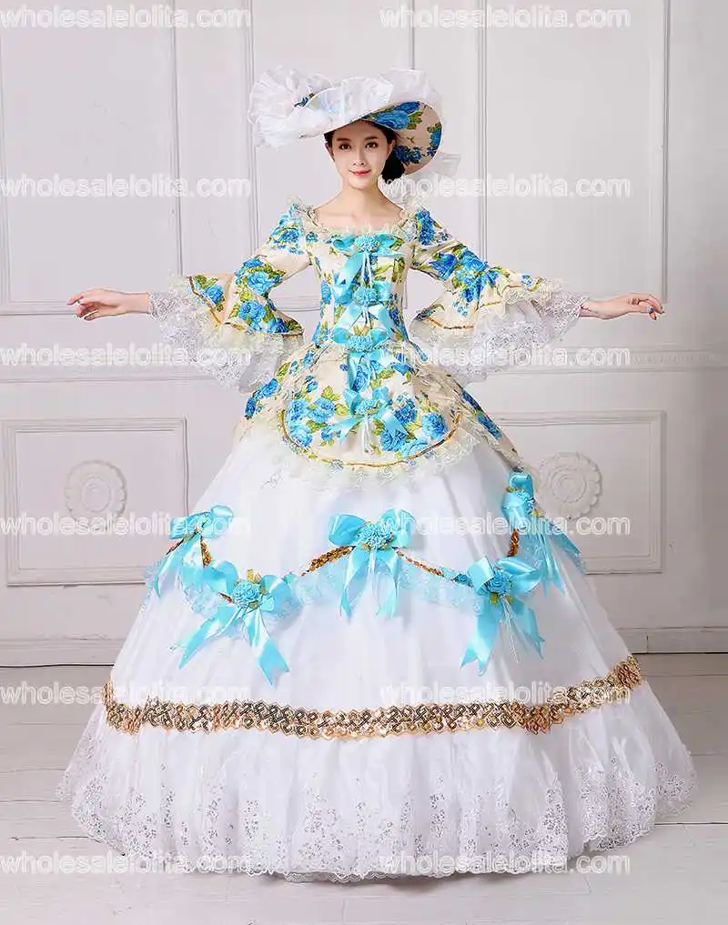 Новое Брендовое синее кружевное платье с принтом Marie Antoinette платье для бала-маскарада средневековое Южное платье Rococo Belle театральная одежда - Цвет: image color