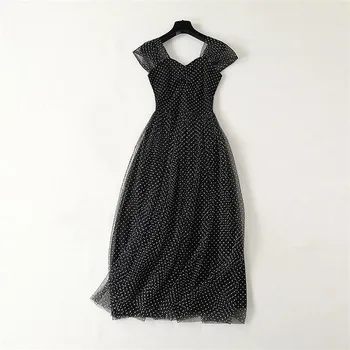 

Women Summer Dress 2019 High Quality Runway V-Neck Short Sleeve Dot Maxi Long Dress Casual Dresses NP0395A