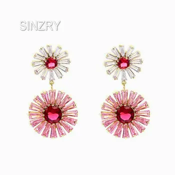

SINZRY hot pink cubic zircon sunflower dangle earrings personality sweety Korean stylish earrings for women costume jewelry
