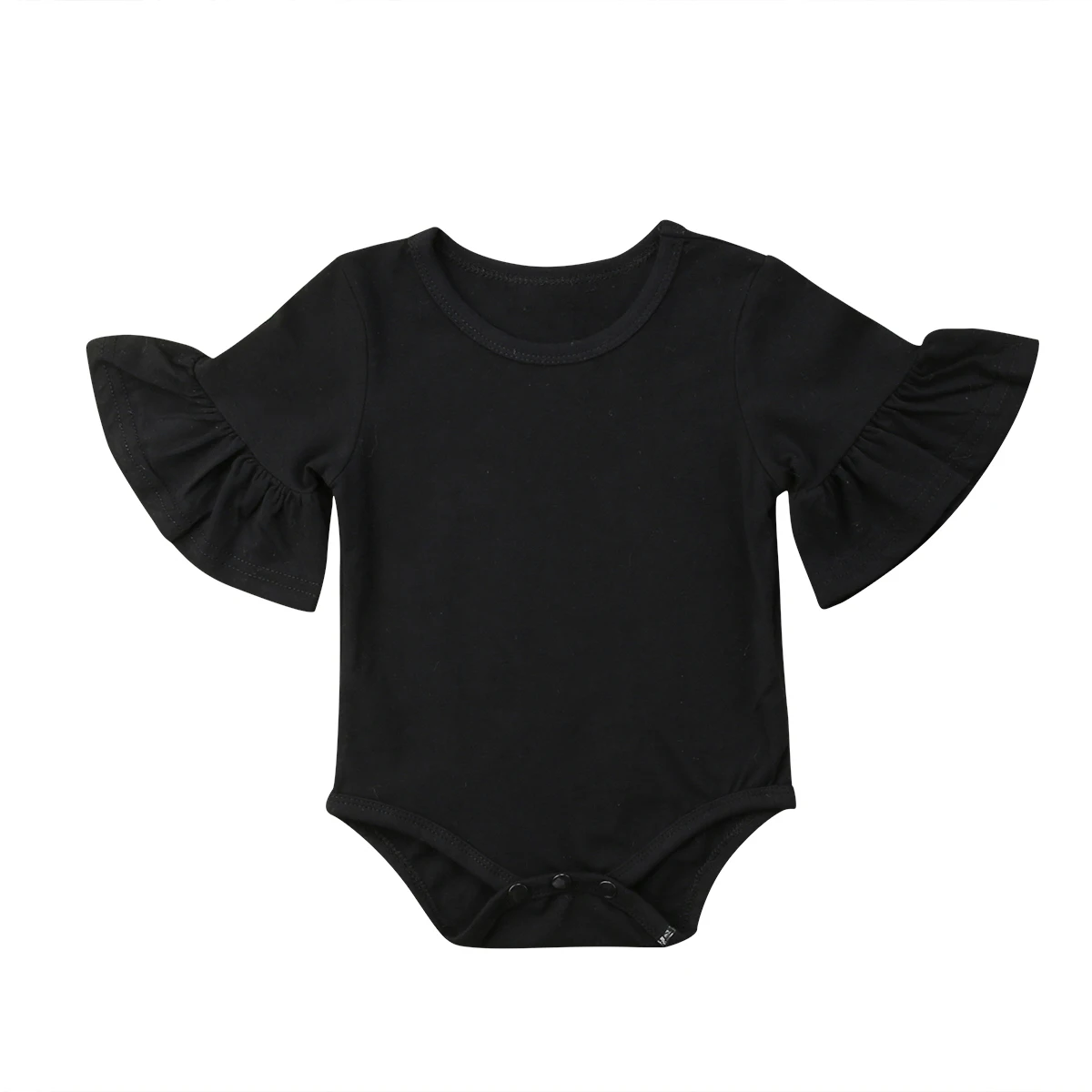 Милая одежда с цветочным принтом для новорожденных девочек однотонный комбинезон с длинными расклешенными рукавами хлопковые комбинезоны Повседневный пляжный костюм - Цвет: Черный