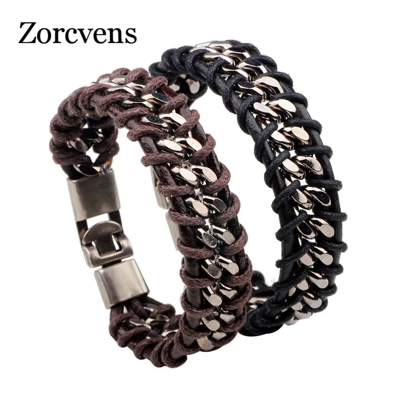 ZORCVENS уникальный дизайн браслет мужской подарок черный/коричневый кожаные