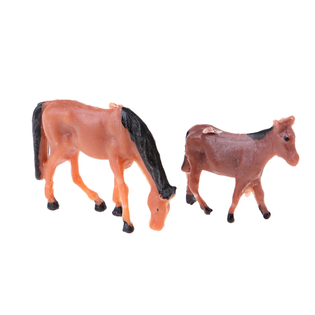 10 Pieces 1/87 hot sales hand Painted Farm Animals Model Horse Train Layout Farm for Miniature Model toy kids