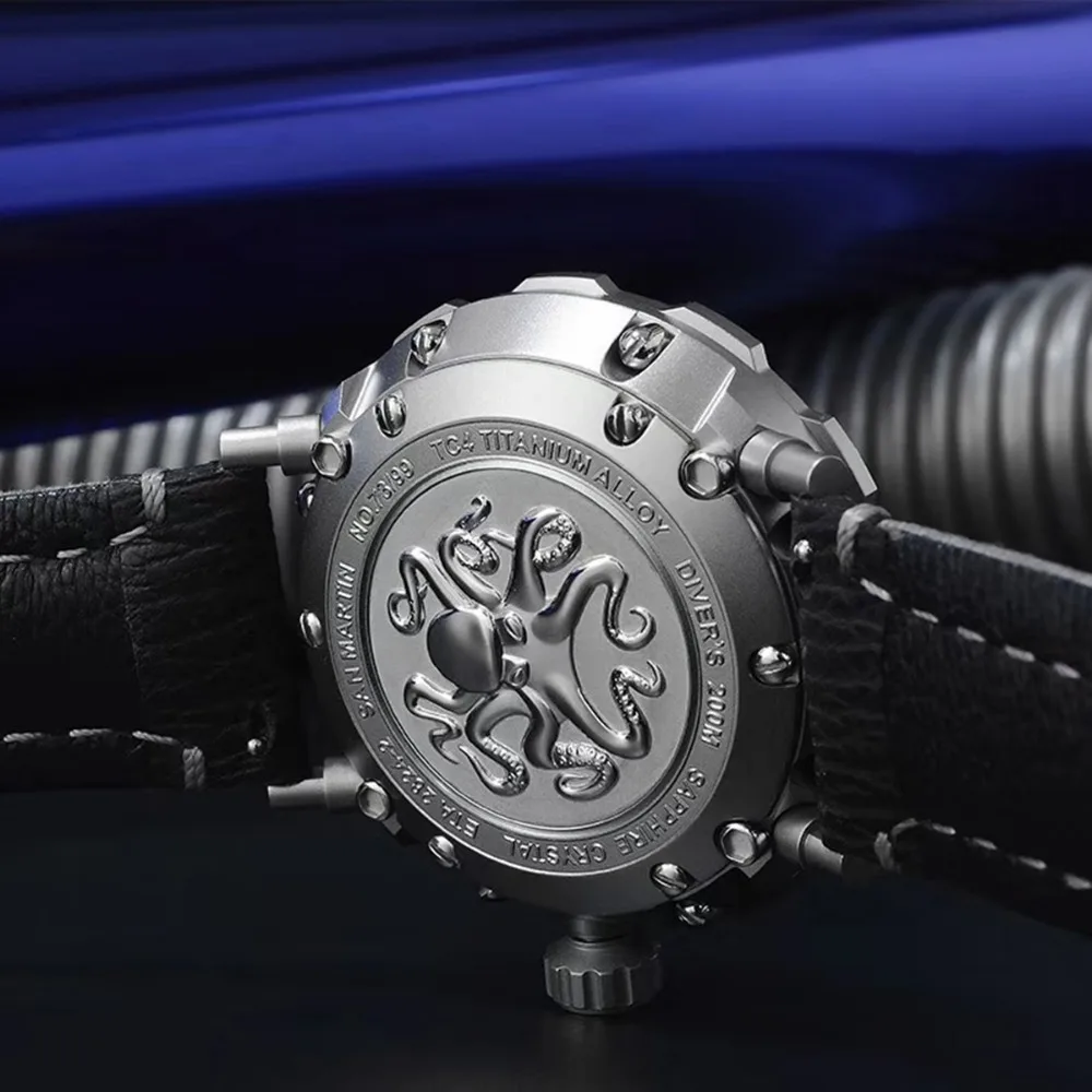 An Martin мужские новые механические часы 200 м водостойкий Акула кожаный ремешок Титан Дайвинг wriswatch для мужчин подарок