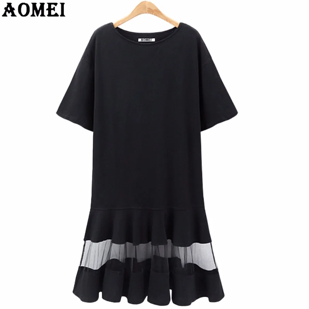 Women Summer Dresses Cotton Patchwork Mesh Plus Size Junior Girls