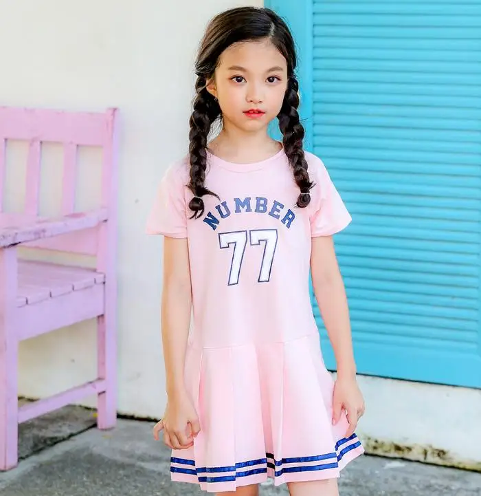 

Girls' dresses, Korean version, 2018 medium and large children, pure cotton short sleeved Princess summer children wear