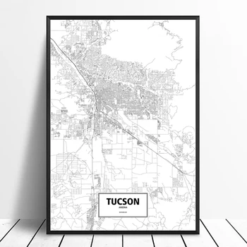 

Tucson, Arizona, United States Black White Custom World City Map Poster Canvas Print Nordic Style Wall Art Home Decor