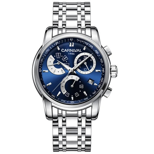 Карнавал мужские часы в стиле милитари Топ бренд класса люкс автоматические механические часы мужские полностью стальные часы relogio masculine kol saati - Цвет: Blue silver C8800ste
